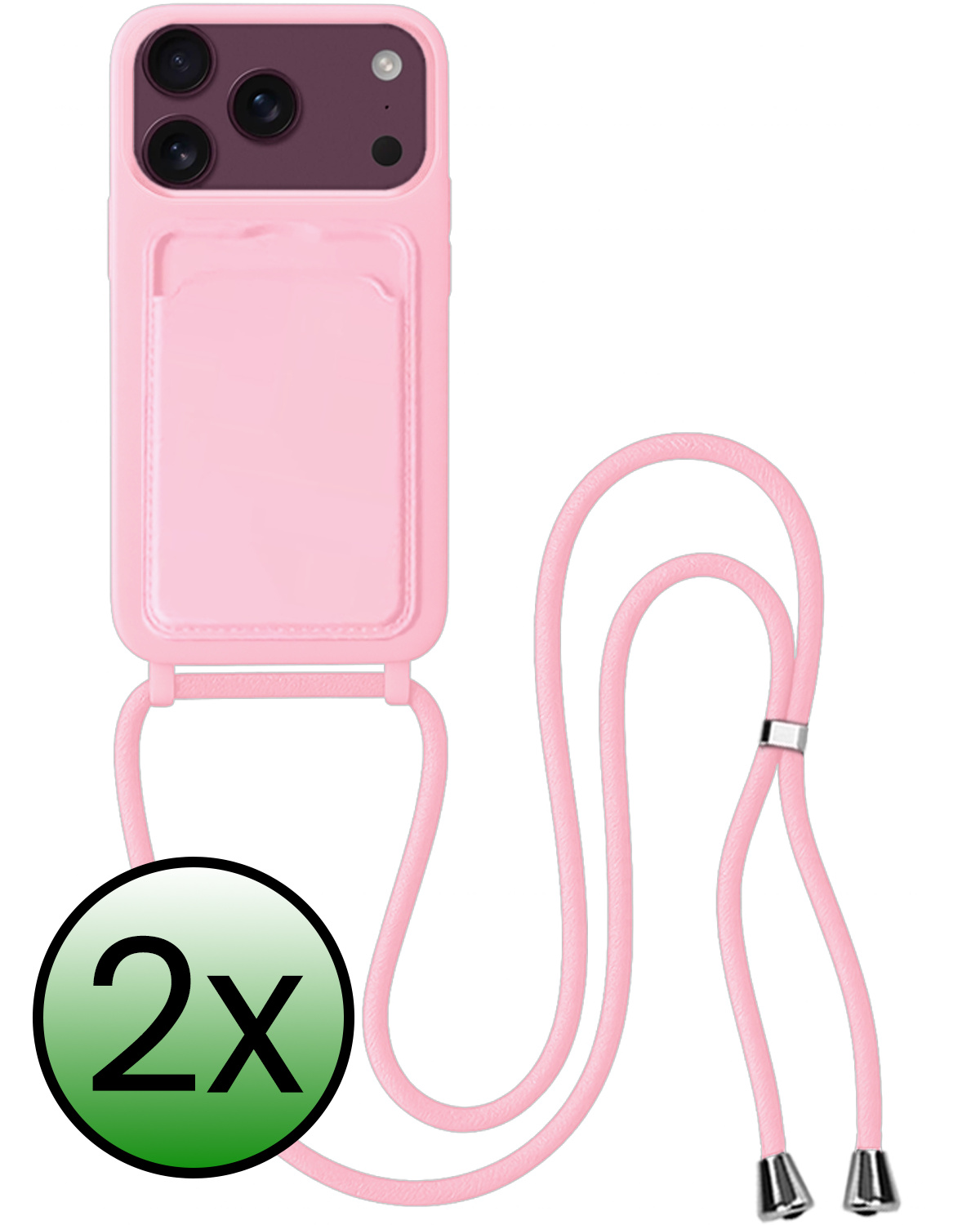 BASEY. BASEY. iPhone 18 Pro Hoesje Pashouder met Koord - Lichtroze - 2 PACK