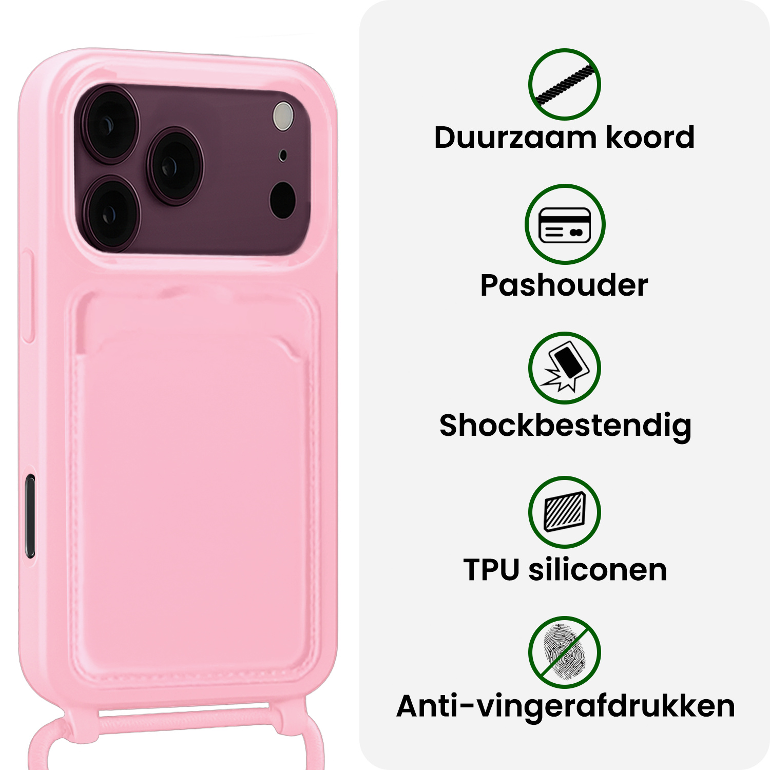 BASEY. BASEY. iPhone 18 Pro Hoesje Pashouder met Koord - Lichtroze - 2 PACK