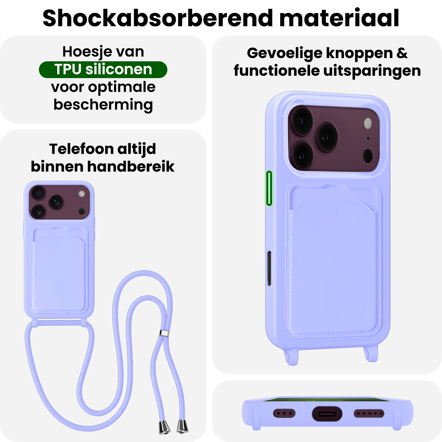BASEY. BASEY. iPhone 18 Pro Hoesje Pashouder met Koord - Lila - 2 PACK