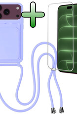 BASEY. BASEY. iPhone 18 Pro Hoesje Pashouder met Koord Met Screenprotector - Lila