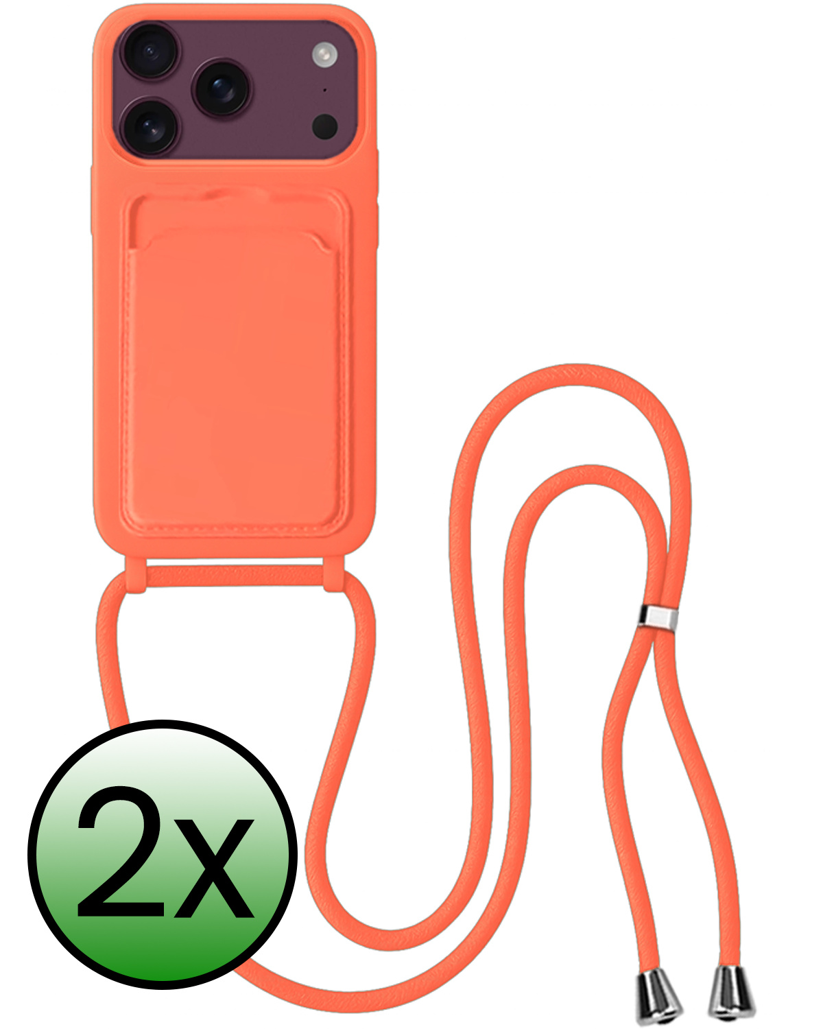 BASEY. BASEY. iPhone 18 Pro Hoesje Pashouder met Koord - Papaya - 2 PACK