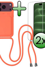 BASEY. BASEY. iPhone 18 Pro Hoesje Pashouder met Koord Met 2x Screenprotector - Papaya