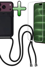 BASEY. BASEY. iPhone 18 Pro Hoesje Pashouder met Koord Met Screenprotector - Zwart