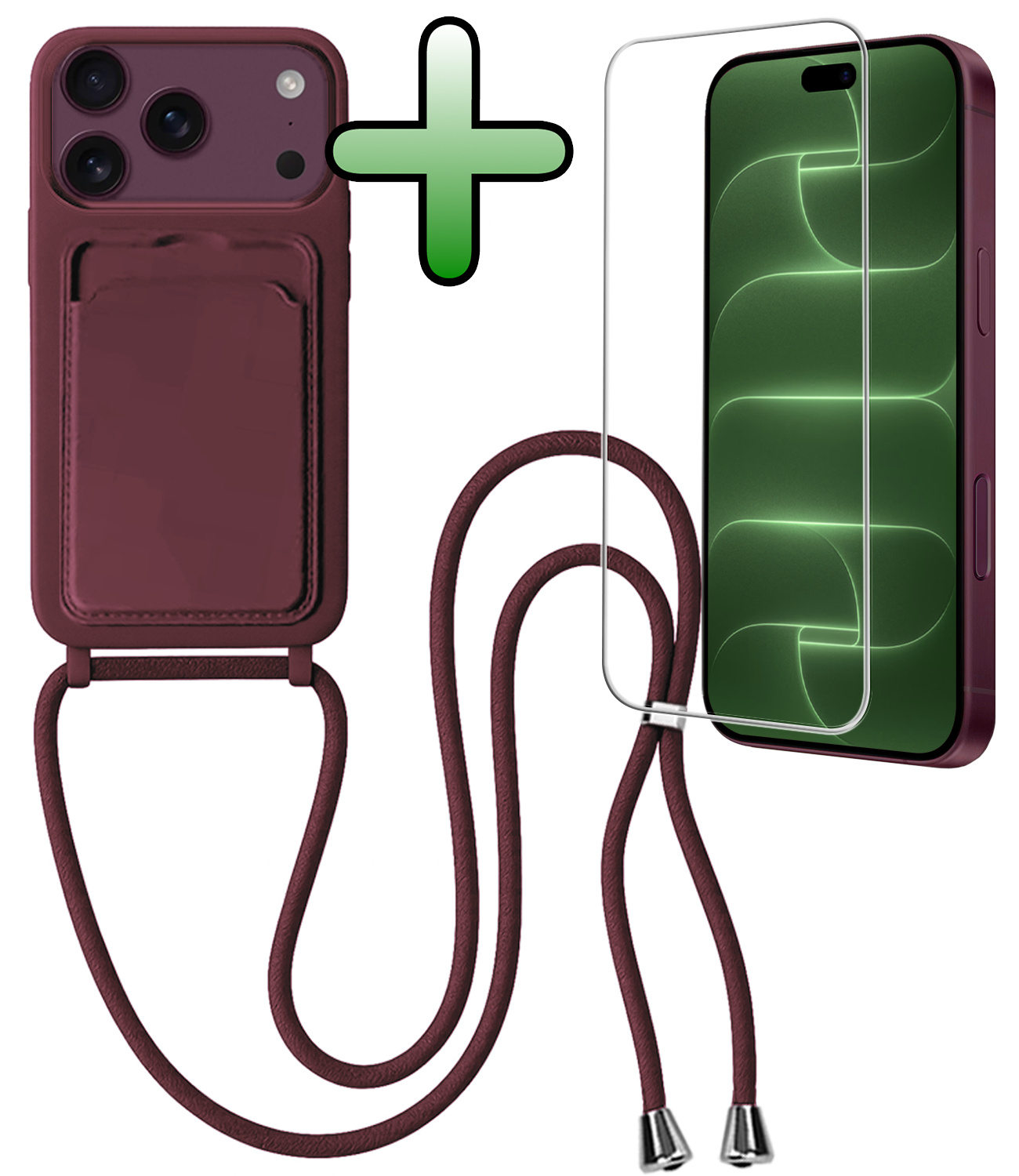 BASEY. BASEY. iPhone 18 Pro Max Hoesje Pashouder met Koord Met Screenprotector - Aubergine