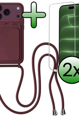 BASEY. BASEY. iPhone 18 Pro Max Hoesje Pashouder met Koord Met 2x Screenprotector - Aubergine