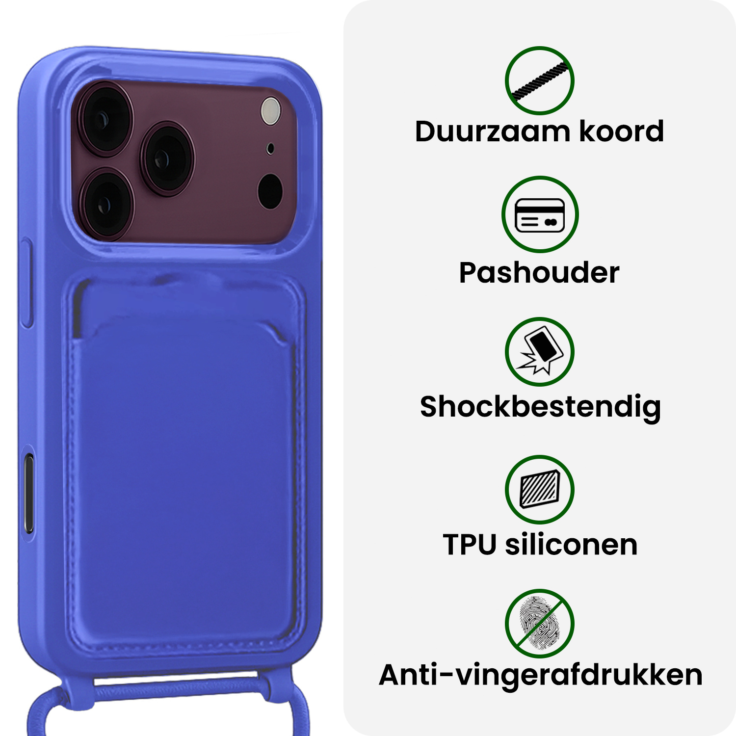 BASEY. BASEY. iPhone 18 Pro Max Hoesje Pashouder met Koord Met Screenprotector - Fel Blauw