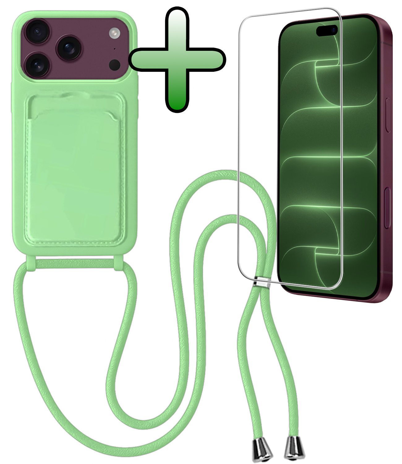 BASEY. BASEY. iPhone 18 Pro Max Hoesje Pashouder met Koord Met Screenprotector - Groen