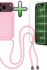 BASEY. BASEY. iPhone 18 Pro Max Hoesje Pashouder met Koord Met Screenprotector - Lichtroze