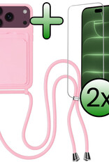 BASEY. BASEY. iPhone 18 Pro Max Hoesje Pashouder met Koord Met 2x Screenprotector - Lichtroze