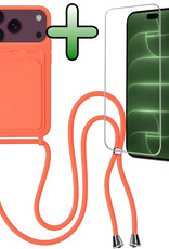 BASEY. BASEY. iPhone 18 Pro Max Hoesje Pashouder met Koord Met Screenprotector - Papaya