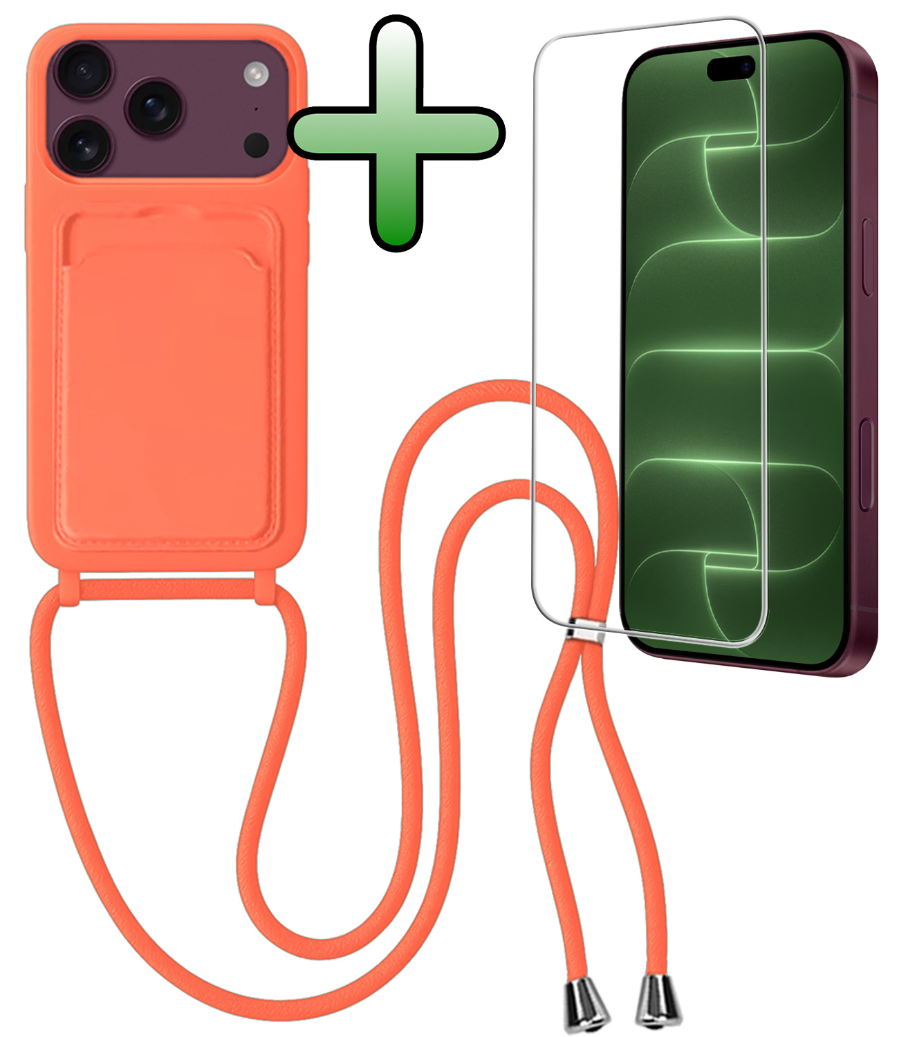 BASEY. BASEY. iPhone 18 Pro Max Hoesje Pashouder met Koord Met Screenprotector - Papaya