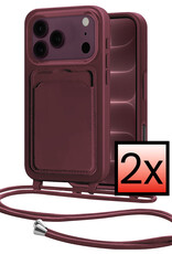 NoXx NoXx iPhone 18 Pro Hoesje Pashouder met Koord - Aubergine - 2 PACK