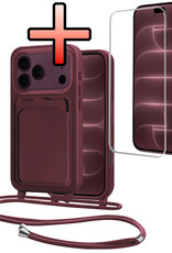 NoXx NoXx iPhone 18 Pro Hoesje Pashouder met Koord Met Screenprotector - Aubergine