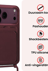 NoXx NoXx iPhone 18 Pro Hoesje Pashouder met Koord Met Screenprotector - Aubergine