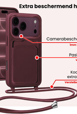 NoXx NoXx iPhone 18 Pro Hoesje Pashouder met Koord Met Screenprotector - Aubergine