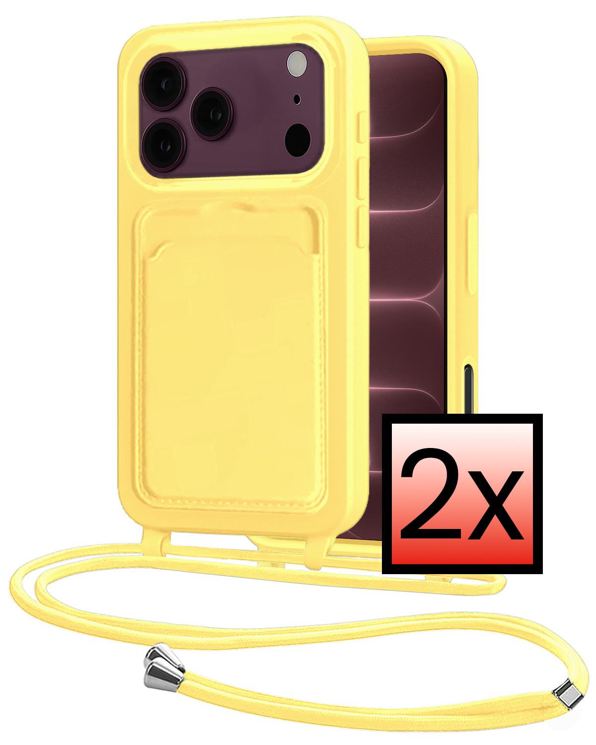 NoXx NoXx iPhone 18 Pro Hoesje Pashouder met Koord - Geel - 2 PACK