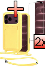 NoXx NoXx iPhone 18 Pro Hoesje Pashouder met Koord Met 2x Screenprotector - Geel