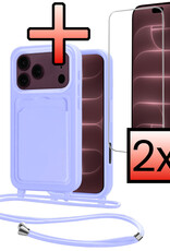 NoXx NoXx iPhone 18 Pro Hoesje Pashouder met Koord Met 2x Screenprotector - Lila