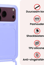 NoXx NoXx iPhone 18 Pro Hoesje Pashouder met Koord Met 2x Screenprotector - Lila