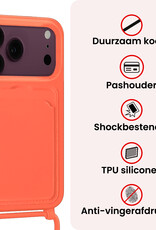 NoXx NoXx iPhone 18 Pro Hoesje Pashouder met Koord Met 2x Screenprotector - Papaya