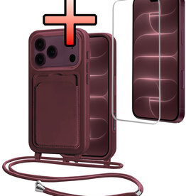 NoXx NoXx iPhone 18 Pro Max Hoesje Pashouder met Koord Met Screenprotector - Aubergine
