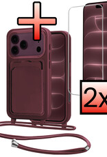 NoXx NoXx iPhone 18 Pro Max Hoesje Pashouder met Koord Met 2x Screenprotector - Aubergine