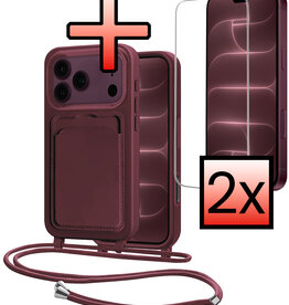 NoXx NoXx iPhone 18 Pro Max Hoesje Pashouder met Koord Met 2x Screenprotector - Aubergine