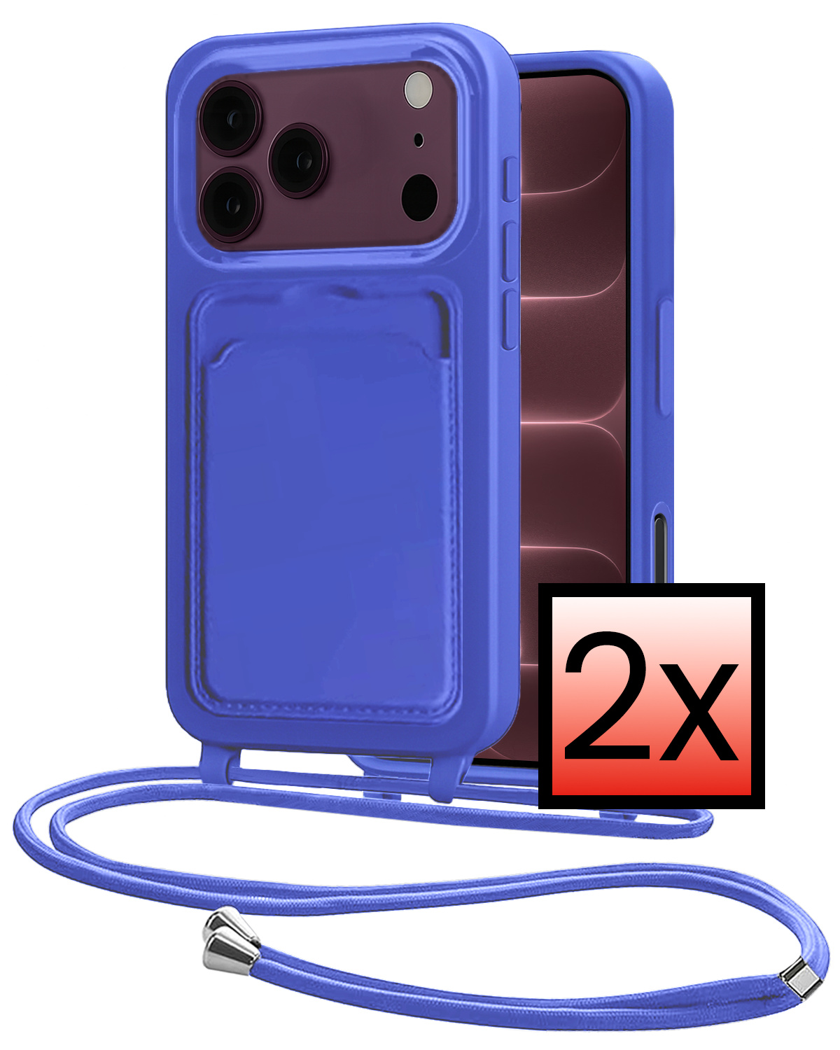 NoXx NoXx iPhone 18 Pro Max Hoesje Pashouder met Koord - Fel Blauw - 2 PACK