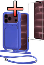 NoXx NoXx iPhone 18 Pro Max Hoesje Pashouder met Koord Met Screenprotector - Fel Blauw