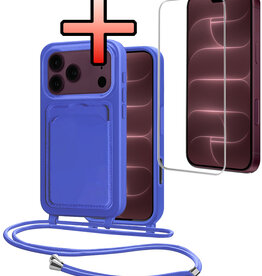 NoXx NoXx iPhone 18 Pro Max Hoesje Pashouder met Koord Met Screenprotector - Fel Blauw