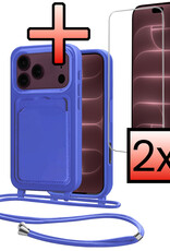 NoXx NoXx iPhone 18 Pro Max Hoesje Pashouder met Koord Met 2x Screenprotector - Fel Blauw