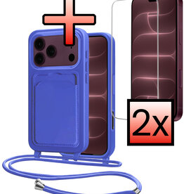 NoXx NoXx iPhone 18 Pro Max Hoesje Pashouder met Koord Met 2x Screenprotector - Fel Blauw
