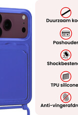 NoXx NoXx iPhone 18 Pro Max Hoesje Pashouder met Koord Met 2x Screenprotector - Fel Blauw