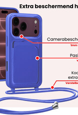 NoXx NoXx iPhone 18 Pro Max Hoesje Pashouder met Koord Met 2x Screenprotector - Fel Blauw