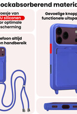 NoXx NoXx iPhone 18 Pro Max Hoesje Pashouder met Koord Met 2x Screenprotector - Fel Blauw