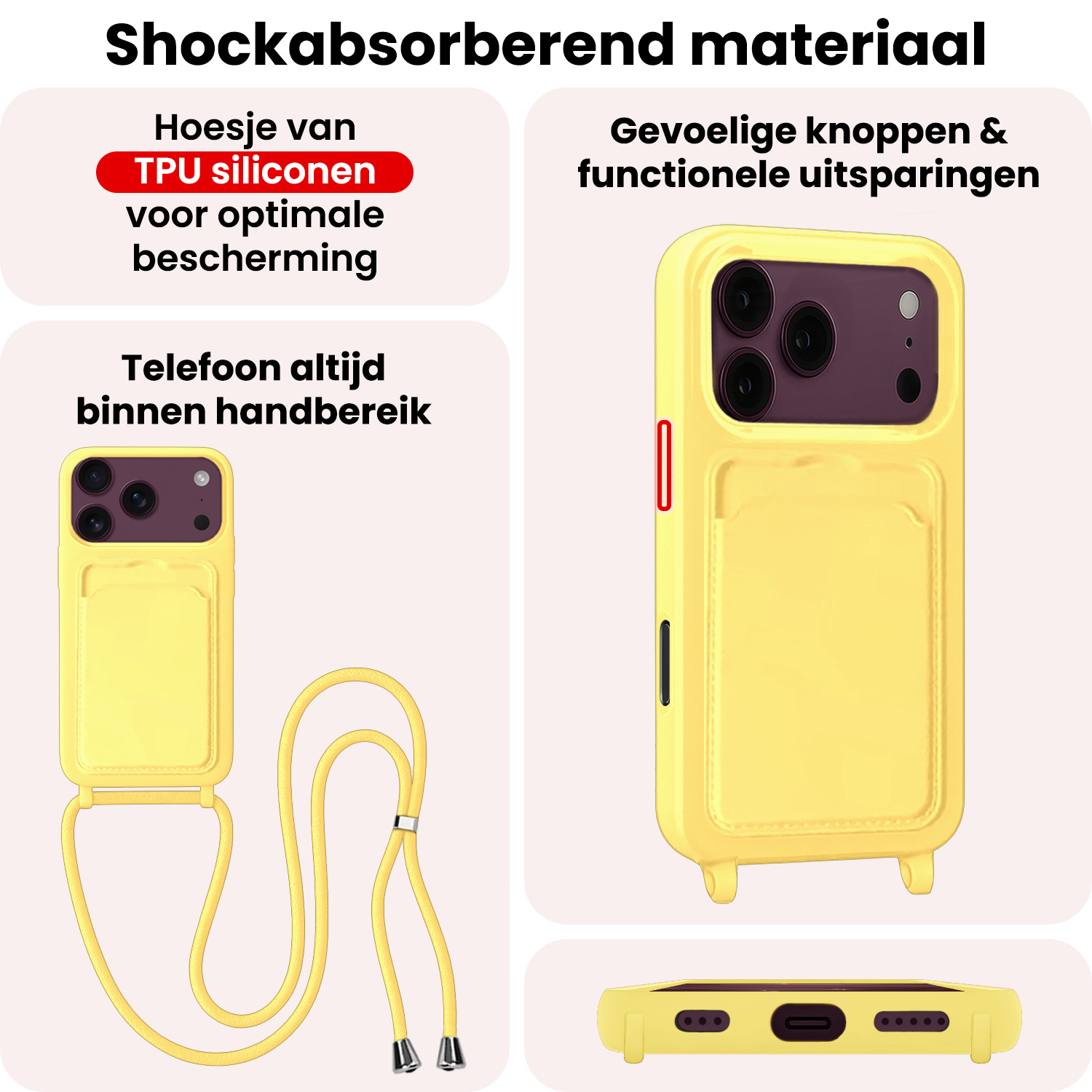 NoXx NoXx iPhone 18 Pro Max Hoesje Pashouder met Koord - Geel - 2 PACK