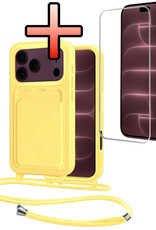 NoXx NoXx iPhone 18 Pro Max Hoesje Pashouder met Koord Met Screenprotector - Geel