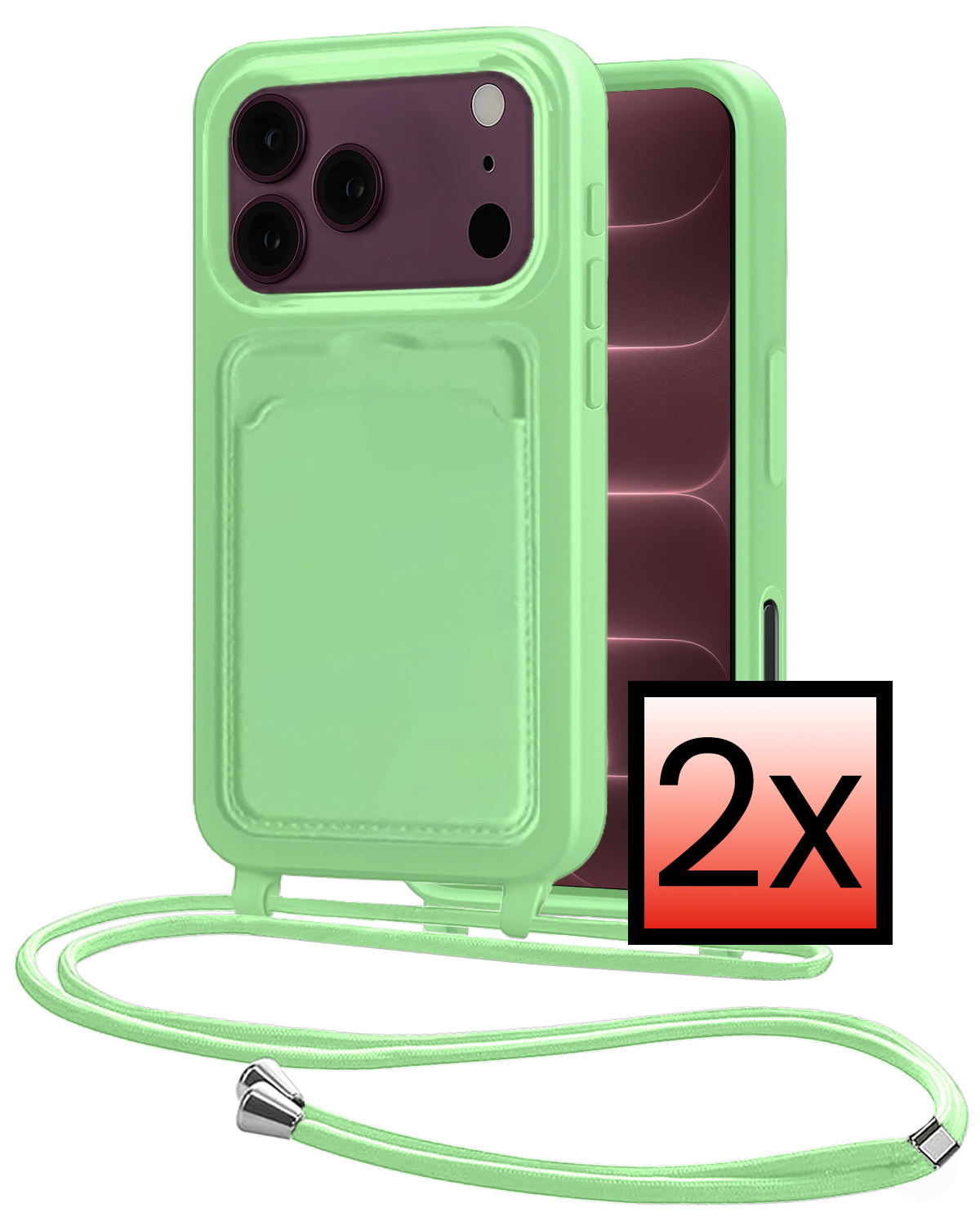 NoXx NoXx iPhone 18 Pro Max Hoesje Pashouder met Koord - Groen - 2 PACK
