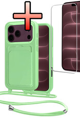 NoXx NoXx iPhone 18 Pro Max Hoesje Pashouder met Koord Met Screenprotector - Groen