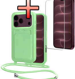 NoXx NoXx iPhone 18 Pro Max Hoesje Pashouder met Koord Met Screenprotector - Groen