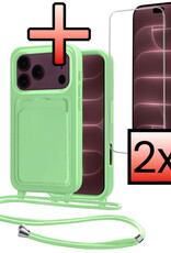 NoXx NoXx iPhone 18 Pro Max Hoesje Pashouder met Koord Met 2x Screenprotector - Groen