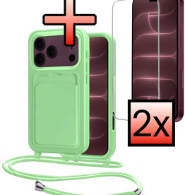 NoXx NoXx iPhone 18 Pro Max Hoesje Pashouder met Koord Met 2x Screenprotector - Groen