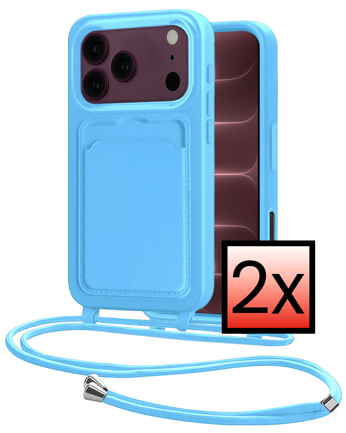 NoXx NoXx iPhone 18 Pro Max Hoesje Pashouder met Koord - Lichtblauw - 2 PACK