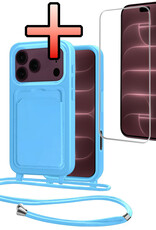NoXx NoXx iPhone 18 Pro Max Hoesje Pashouder met Koord Met Screenprotector - Lichtblauw