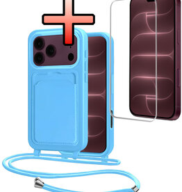 NoXx NoXx iPhone 18 Pro Max Hoesje Pashouder met Koord Met Screenprotector - Lichtblauw