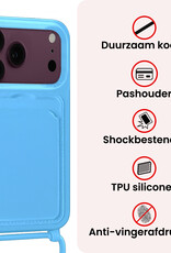 NoXx NoXx iPhone 18 Pro Max Hoesje Pashouder met Koord Met Screenprotector - Lichtblauw