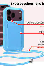 NoXx NoXx iPhone 18 Pro Max Hoesje Pashouder met Koord Met Screenprotector - Lichtblauw