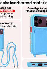 NoXx NoXx iPhone 18 Pro Max Hoesje Pashouder met Koord Met Screenprotector - Lichtblauw