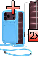 NoXx NoXx iPhone 18 Pro Max Hoesje Pashouder met Koord Met 2x Screenprotector - Lichtblauw