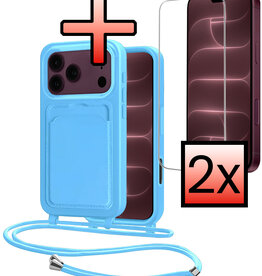 NoXx NoXx iPhone 18 Pro Max Hoesje Pashouder met Koord Met 2x Screenprotector - Lichtblauw